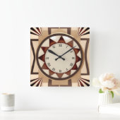 Vierkante Sun Art Deco klok - Faux houten Antiek (Huis)