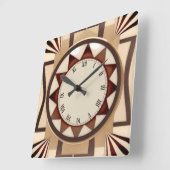 Vierkante Sun Art Deco klok - Faux houten Antiek (Hoek)