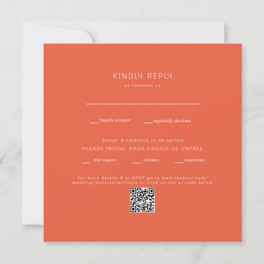 Vierkante Tangerine Bruiloft QR Code RSVP (Voorkant)