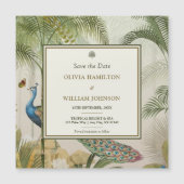 Vierkante Tropische Pauw Palm Save the Date Magnee (Voorkant)