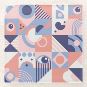 Vierkante vormen: Geometrisch Abstract Mozaïek Glazen Onderzetter