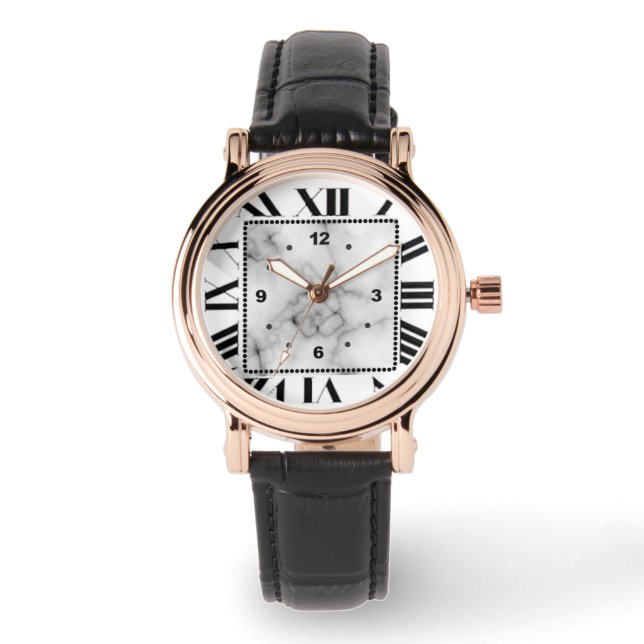Vierkante vrouwen leren horloge marmeren gezicht (Voorkant)