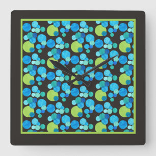 Vierkante wandklok, Abstract blauw manen patroon Klok