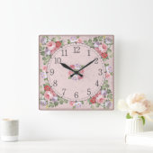 Vierkante wandklok - bloemontwerp (Huis)