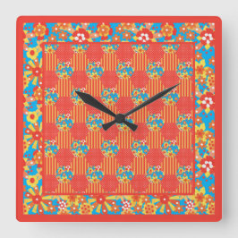 Vierkante wandklok, Ditzy Sinaasappel bloemenlap Vierkante Klok