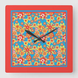 Vierkante wandklok, ditzy Sinaasappels bloemen Klok