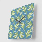 Vierkante wandklok: Lelies van de vallei op blauw Klok (Hoek)