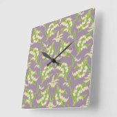 Vierkante wandklok: Lelies van de vallei op Mauve Klok (Hoek)