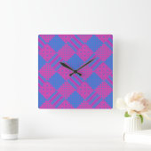 Vierkante wandklok: magenta, blauw faux-patchwork klok (Huis)