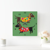 Vierkante wandklok met Dachshunds & Nummers (Huis)
