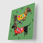 Vierkante wandklok met Dachshunds & Nummers (Hoek)