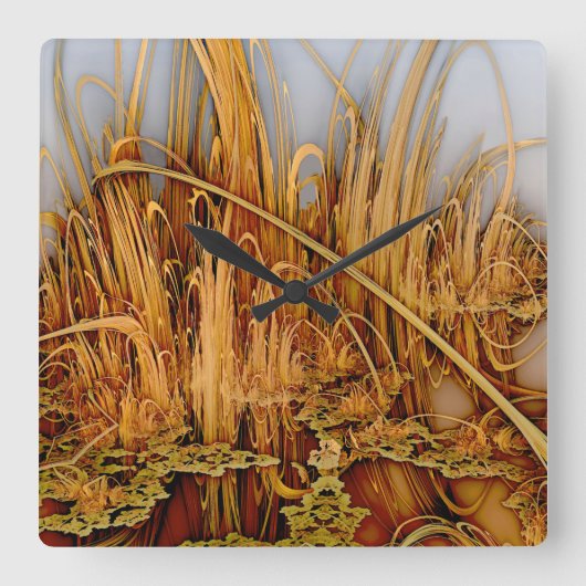 Vierkante wandklok met gouden reflecties (Voorkant)