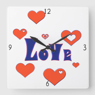Vierkante wandklok met liefde
