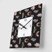 Vierkante wandklok Natuur thema koper & zwart (Hoek)