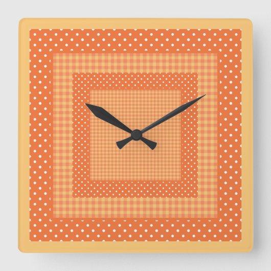 Vierkante wandklok, Oranje controles en Polka Dots Vierkante Klok (Voorkant)