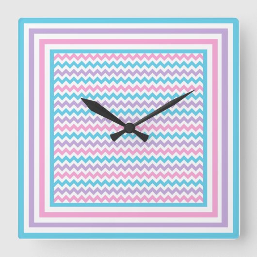 Vierkante wandklok, roze, mauve, turquoise chevron vierkante klok (Voorkant)