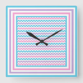 Vierkante wandklok, roze, mauve, turquoise chevron vierkante klok