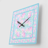 Vierkante wandklok, roze rozen, witte vlinders vierkante klok (Hoek)