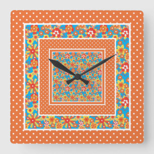Vierkante wandklok, Sinaasappel bloemen en polka s Klok