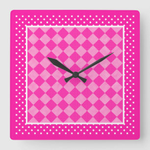 Vierkante wandklok, Snoep roze, polka stippen Klok