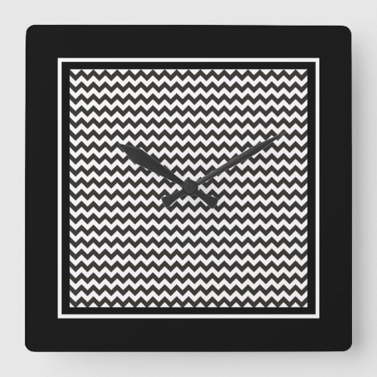 Vierkante wandklok, zwart-witte Chevrons Klok (Voorkant)