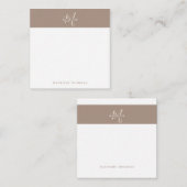 Vierkante Warmte Beige Monogrammed Script Notitiekaartje (Voorkant / Achterkant)