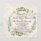 Vierkante Waterverf Bloem Wreath College Graduatie Kaart (Voorkant / Achterkant)