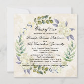 Vierkante Waterverf Bloem Wreath College Graduatie Kaart (Voorkant)