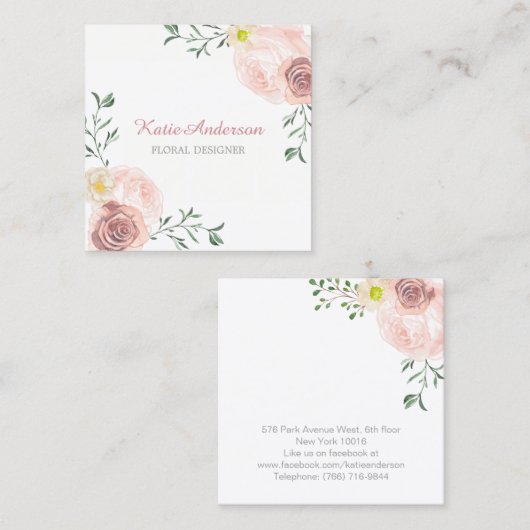  Vierkante Waterverf Floral Visitekaartjes (Voorkant / Achterkant)