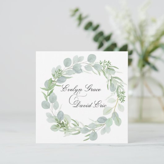Vierkante Waterverf groen bruiloft uitnodiging (Staand voorkant)