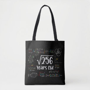 Vierkante wortel van 256 16e verjaardag 16 jaar ou tote bag