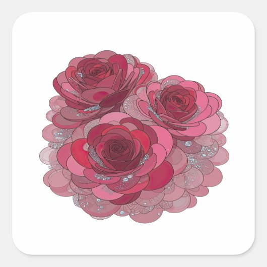 Vierkante Zilveren DRIE ROZEN GROEIEN UIT HET HART Sticker (Voorkant)