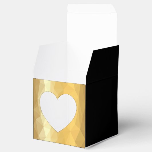 Vierkante zwarte gunst doos met gouden hart. bedankdoosjes (Geopend)