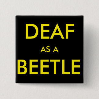 Vierkante zwarte knoop/speld, "Doaf als Beetel" Button 5,1 Cm