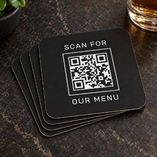 Vierkante Zwarte Scan Voor Onze Menukaart QR Code Kartonnen Onderzetters