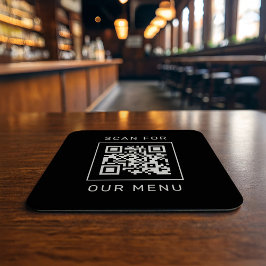 Vierkante Zwarte Scan Voor Onze Menukaart QR Code Kartonnen Onderzetters