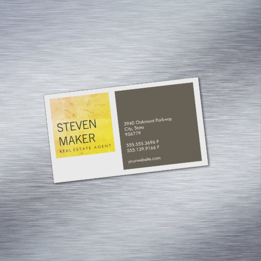 Vierkanten Eenvoudig / Ruig Geel / Bruin Magnetisch Visitekaartje (Voorbeeld)