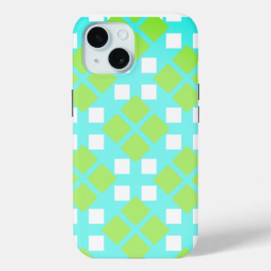 Vierkanten en diamanten in cyaan iPhone 15 case