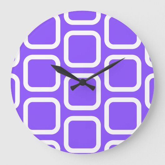 Vierkanten in witte en violette werpkussen grote klok (Voorkant)