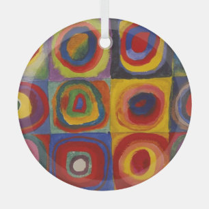 Vierkanten met concentrische cirkels glas ornament