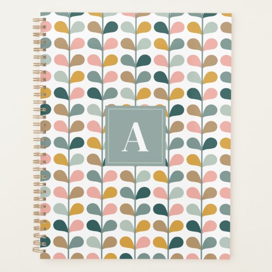 Vierkantig monogram initiaal bloemblaadjes patroon planner (Voorkant)