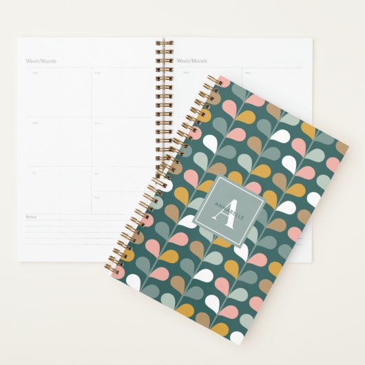 Vierkantig monogram initiaal bloemblaadjespatroon planner (Display)