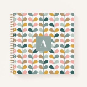 Vierkantig monogram initiaal bloemmotief patroon notitieboek