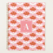 Vierkantig monogram initiaal roze & rood bloemmoti planner (Voorkant)