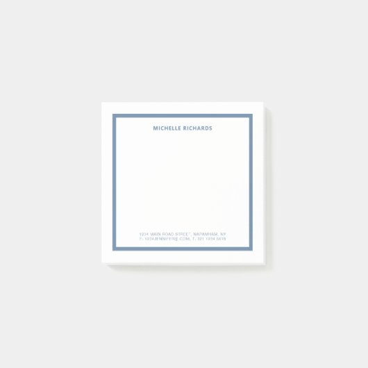 Vierkantig professioneel stoffig blauwe rand brief post-it® notes (Voorkant)