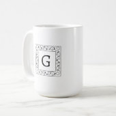 Vierkantig Wervelend Ranken Monogram Koffiemok (Voorkant links)