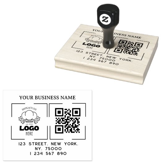 Vierkantige aangepaste bedrijfslogo QR-code & adre Rubberstempel (Gestempeld)