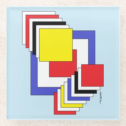 Vierkantjes Abstract Glazen Onderzetter (Voorkant)