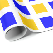 Vierkantjes - Blauw en Amber op Wit Cadeaupapier (Rol Hoek)