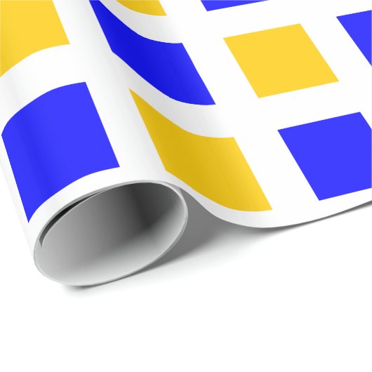 Vierkantjes - Blauw en Amber op Wit Cadeaupapier (Rol Hoek)